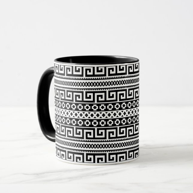 Minimalist Geometric Maze Lines Black White Mugg (Framsida vänster)