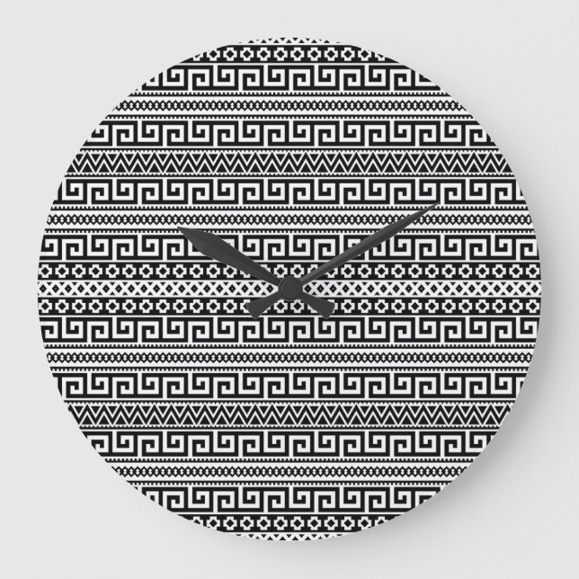 Minimalist Geometric Maze Lines Black White Stor Klocka (Framsida)