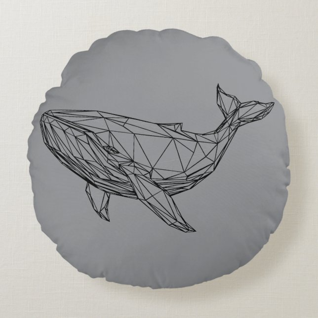 Minimalist Geometric Whale Pillow Rund Kudde (Framsidan)