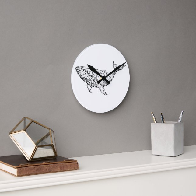 Minimalist Geometric Whale Wall Clock Rund Klocka (Kontor)