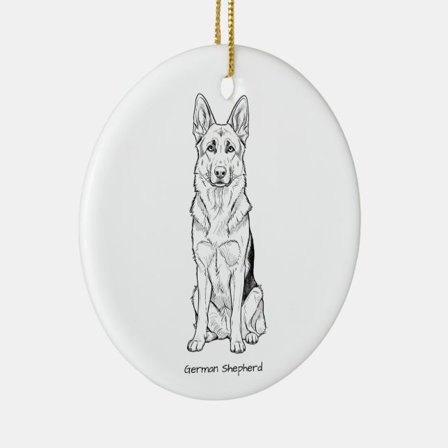 Minimalist German Shepherd Dog Line Art  Julgransprydnad Keramik (Höger)