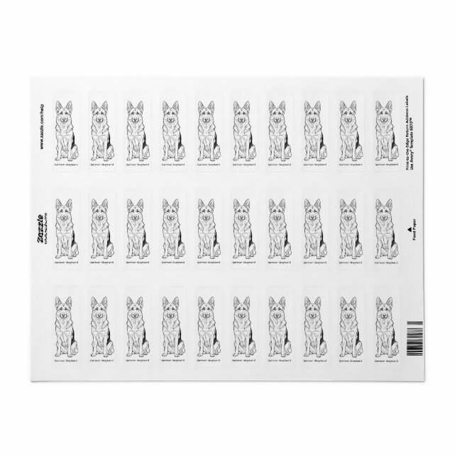 Minimalist German Shepherd Dog Line Art  Returadress Etikett (Helt Ark)