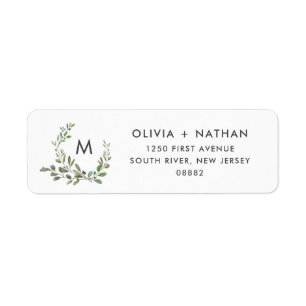 Minimalist gifta sig Monogram för lövverk Returadress Etikett
