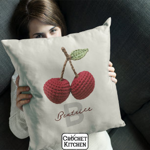 Minimalist Girly Crochet Red Cherry Monogram Namn Kudde