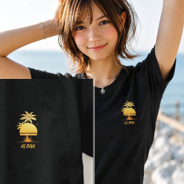 Minimalist Gold Aloha Sunset Palm Tree Pocket Size T Shirt