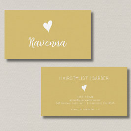 Minimalist Gold and White Heart Barber Name Visitkort