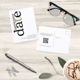 Minimalist Gold Black White QR Code Save The Date Vykort