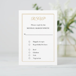 Minimalist Gold Border RSVP Card with Meal Choices OSA Kort