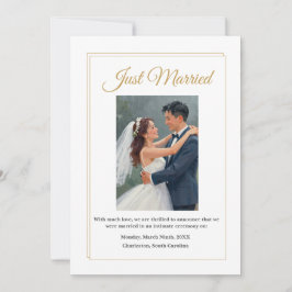 Minimalist Gold Border Wedding Announcement Card Tack Kort