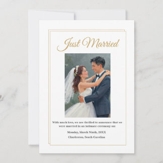 Minimalist Gold Border Wedding Announcement Card Tack Kort