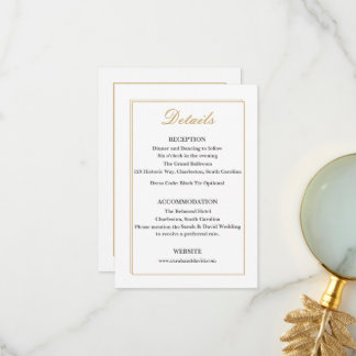 Minimalist Gold Border Wedding Details Insert Card Tack Kort