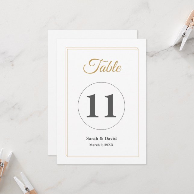 Minimalist Gold Border Wedding Table Number Card Inbjudningar (Fram/Back In Situ)