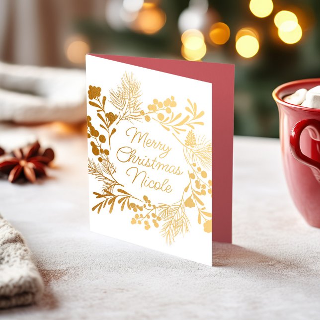 Minimalist Gold Foil Wreath Christmas Card Folierat Kort (Skapare uppladdad)