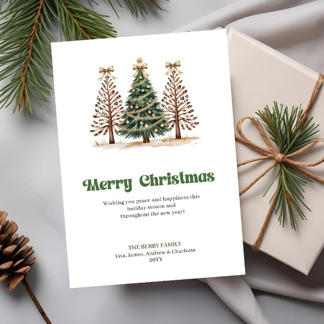 Minimalist Gold Green Leopard Christmas Tree Card Julkort (Minimalist Gold Green Leopard Christmas Tree Greeting)