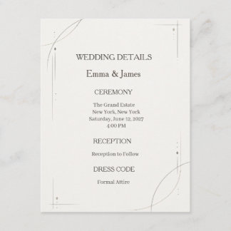 Minimalist Gold Line Wedding Details Card Anteckningskort