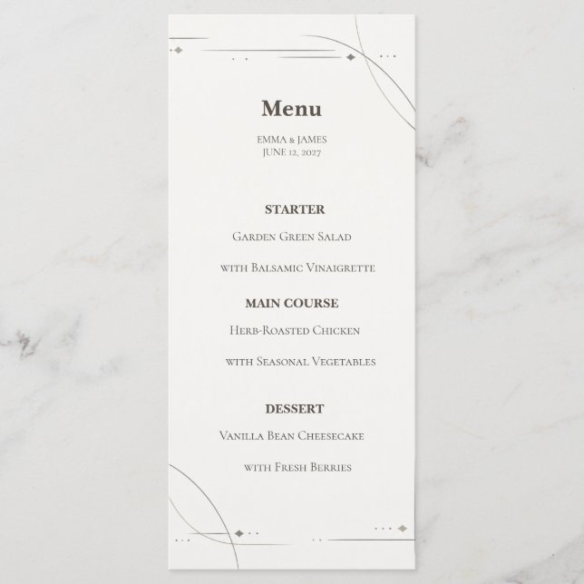 Minimalist Gold Line Wedding Menu Card Kort (Framsida)