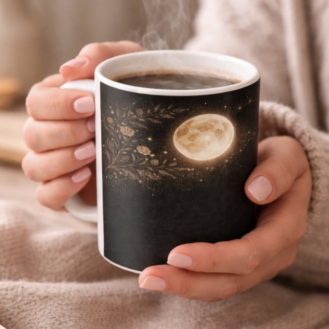 Minimalist Gold Moon & Constellation Black Mug Kaffemugg (Skapare uppladdad)