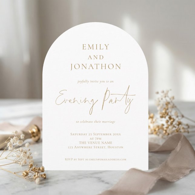 Minimalist Gold Script Wedding Evening Party Inbjudningar (Skapare uppladdad)