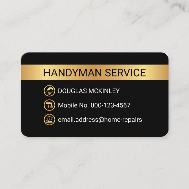 Minimalist Gold Stripe Handyman Tool Icons Visitkort (Framsida)