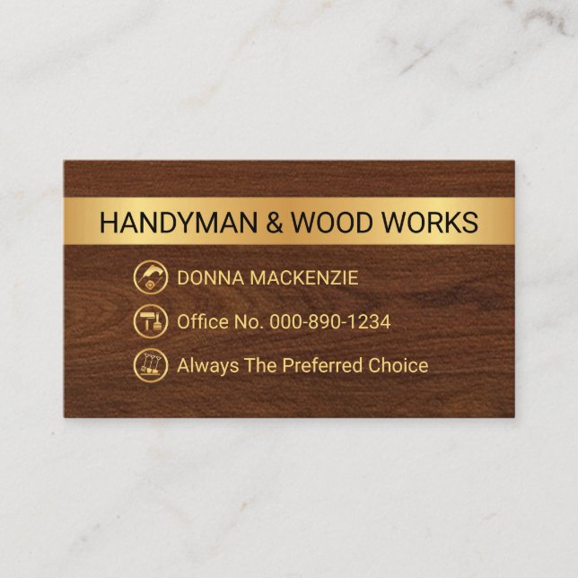 Minimalist Gold Stripe Handyman Tool Icons Visitkort (Framsida)
