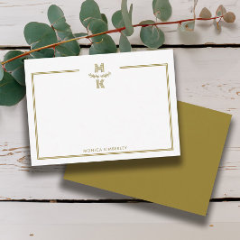 Minimalist Gold Two Border Monogram Note Card Anteckningskort