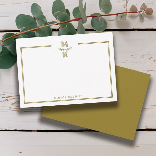 Minimalist Gold Two Border Monogram Note Card Anteckningskort (Minimalist Gold Two Border Monogram Note Card)