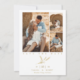 Minimalist Golden Wheat 3 Photos Collage Wedding