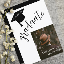 Minimalist Grad Cap Black & White Graduation Meddelande