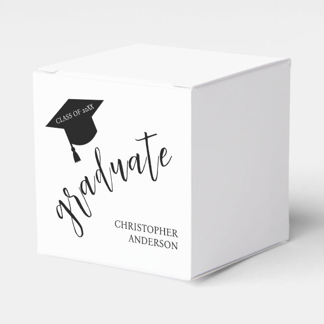 Minimalist Grad Cap Black & White Graduation Presentaskar (Framsidan Sidan)