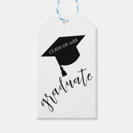 Minimalist Grad Cap Black & White Graduation Presentetikett
