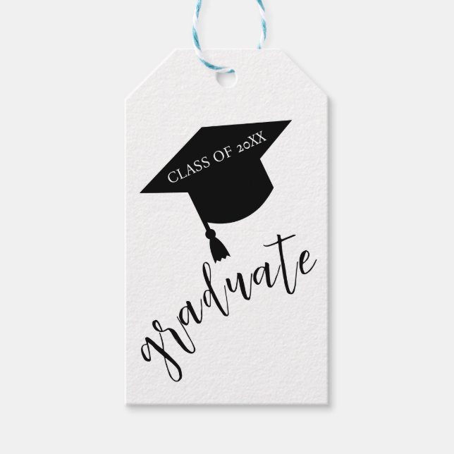 Minimalist Grad Cap Black & White Graduation Presentetikett (Framsidan)