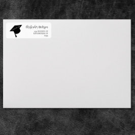 Minimalist Grad Cap Black & White Graduation Returadress Etikett