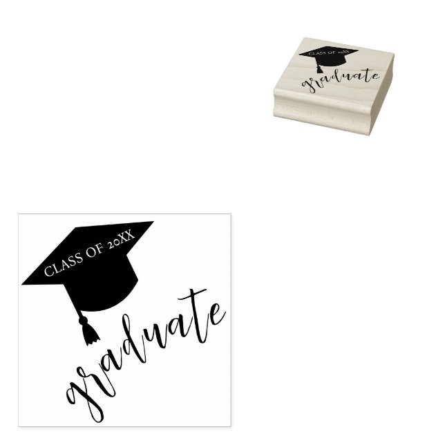 Minimalist Grad Cap Black & White Graduation Stämpel (Stämplad)
