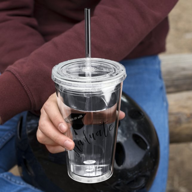 Minimalist Grad Cap Black & White Graduation Take Away Mugg (Skapare uppladdad)