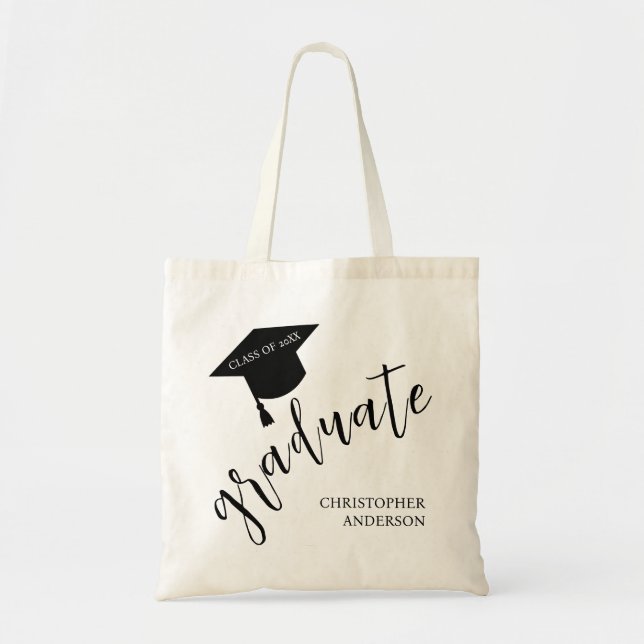 Minimalist Grad Cap Black & White Graduation Tygkasse (Framsidan)