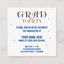 Minimalist Grad Party Blue Black & White Script