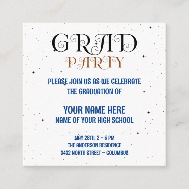 Minimalist Grad Party Blue Black & White Script (Framsida)