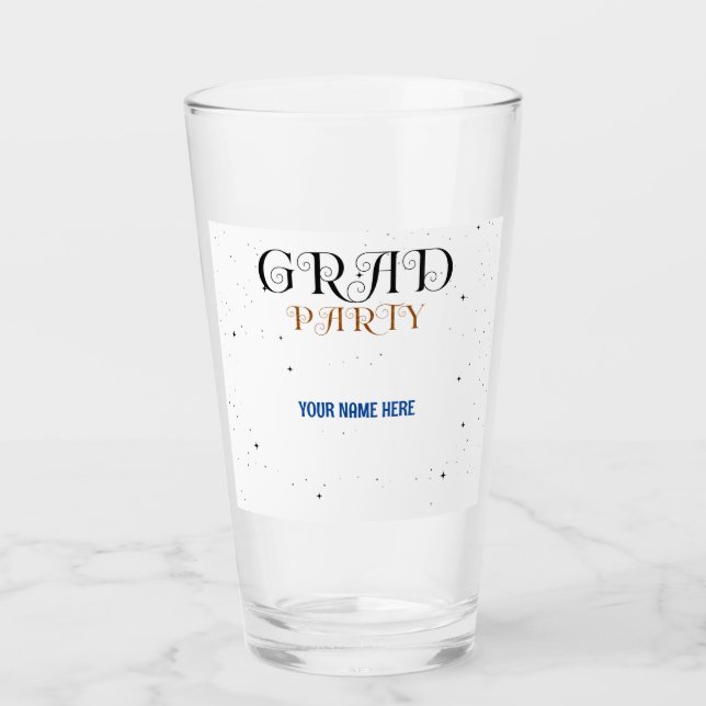 Minimalist Grad Party Blue Black & White Script Glaskopp (Framsida)