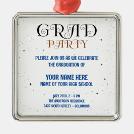 Minimalist Grad Party Blue Black & White Script Julgransprydnad Metall