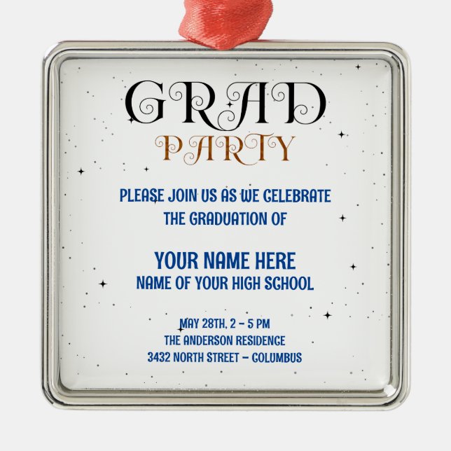 Minimalist Grad Party Blue Black & White Script Julgransprydnad Metall (Framsidan)