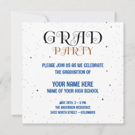 Minimalist Grad Party Blue Black & White Script Kort