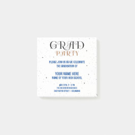 Minimalist Grad Party Blue Black & White Script Post-it Block