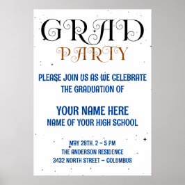 Minimalist Grad Party Blue Black & White Script Poster
