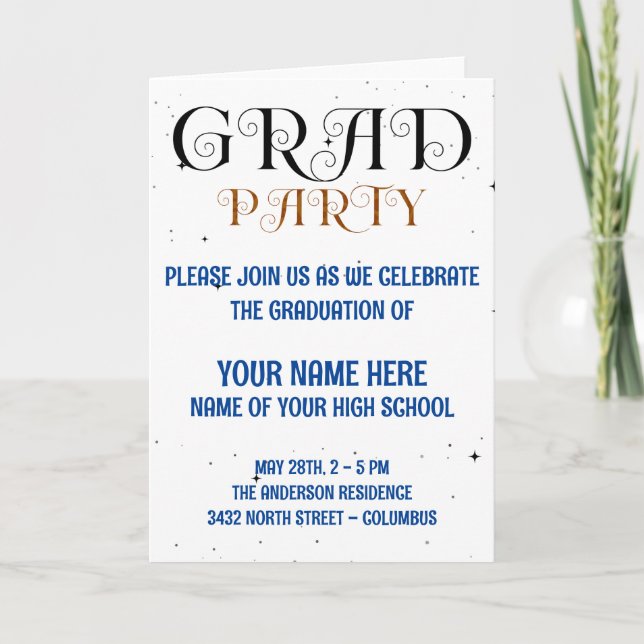 Minimalist Grad Party Blue Black & White Script Program (Framsida)