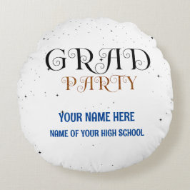 Minimalist Grad Party Blue Black & White Script Rund Kudde