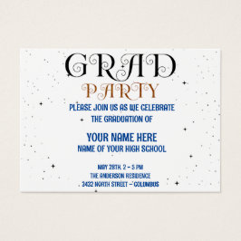 Minimalist Grad Party Blue Black & White Script Visitkort