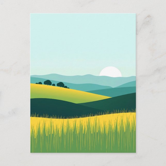 Minimalist Gradient Hills and Grass Landscape Vykort (Framsida)