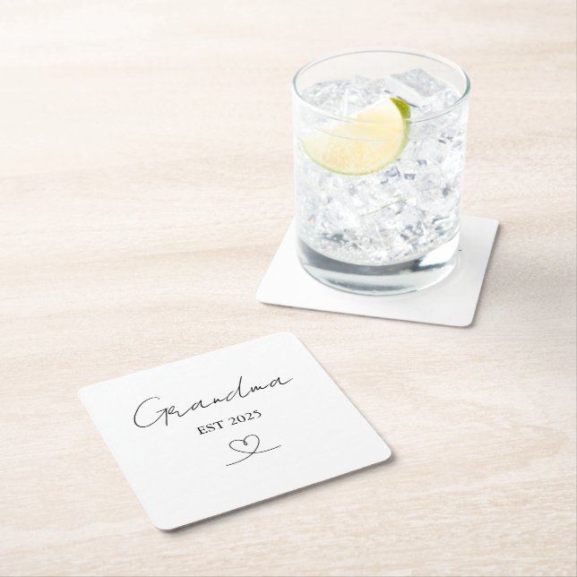 Minimalist Grandma EST Year | Custom Paper Coaster Underlägg Papper Kvadrat (Insitu)