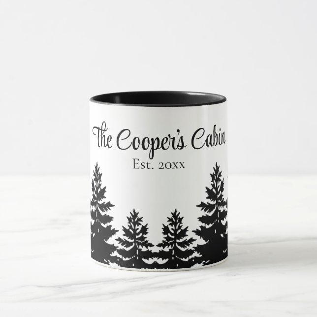 Minimalist gray black pine tree silhouette     mugg (Center)