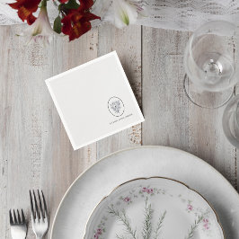 Minimalist Gray Floral Wedding Cocktail Napkin Pappersservett